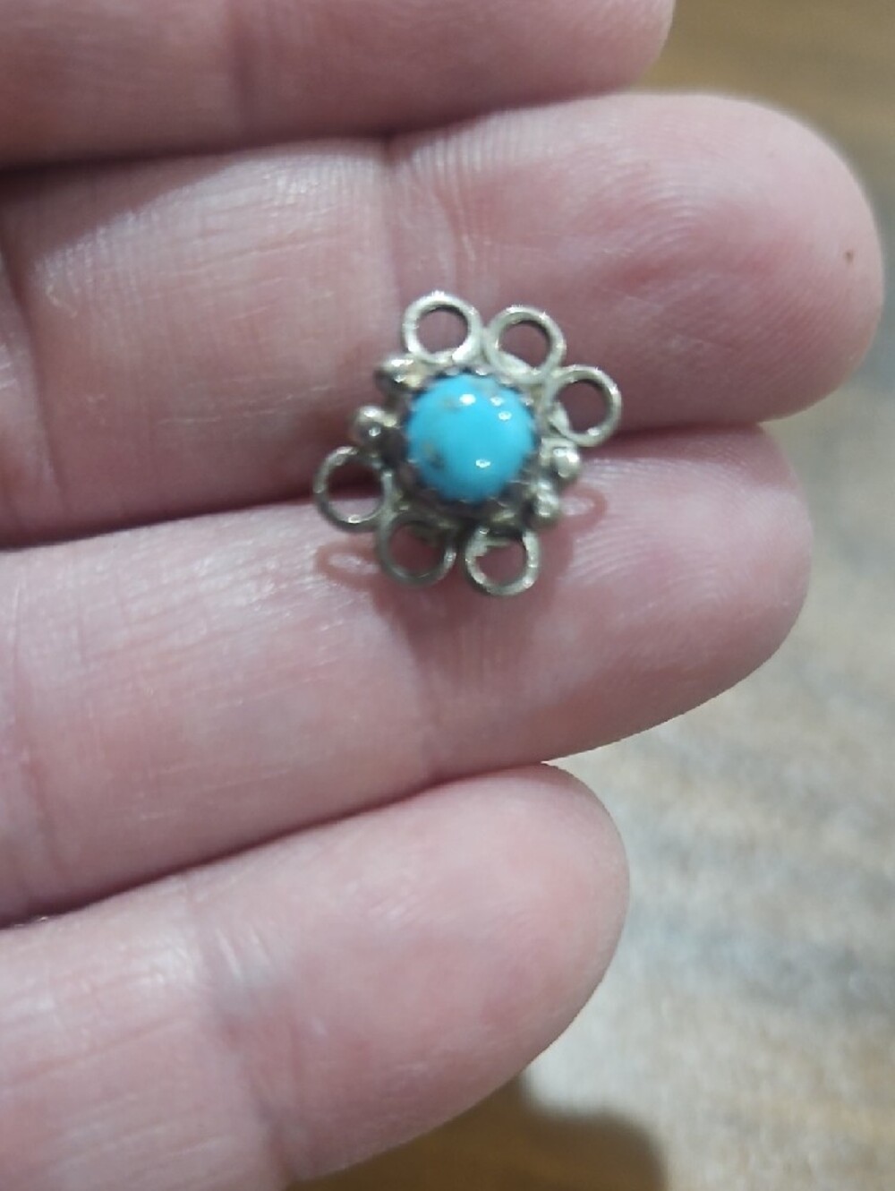 Sterling Silver Turquoise Floral Stud Earrings - Blue - Picture 2 of 6